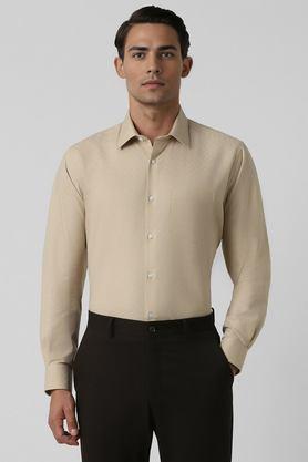 textured cotton regular fit men's casual shirt - natural