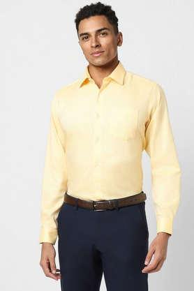 textured cotton regular fit men's casual shirt - yellow
