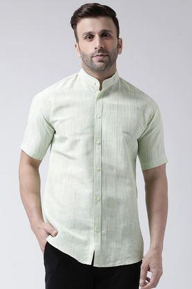 textured cotton regular fit men's casual wear shirt - green