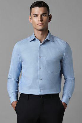 textured cotton regular fit men's formal shirt - blue