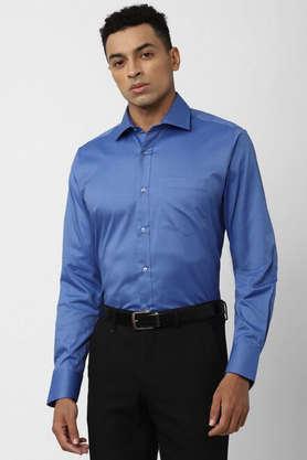 textured cotton regular fit men's formal shirt - blue