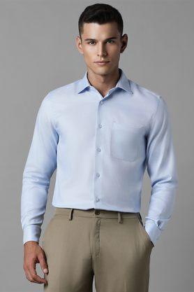 textured cotton regular fit men's formal shirt - blue