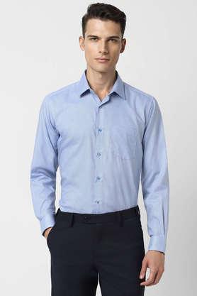 textured cotton regular fit men's formal shirt - blue