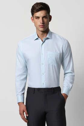 textured cotton regular fit men's formal shirt - blue
