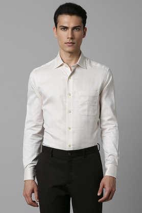 textured cotton regular fit men's formal shirt - natural