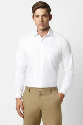 textured cotton regular fit men's formal shirt - white