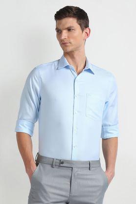 textured cotton regular fit men's formal wear shirt - blue