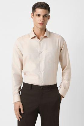 textured cotton regular fit men's formal wear shirt - natural