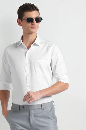 textured cotton regular fit men's formal wear shirt - white