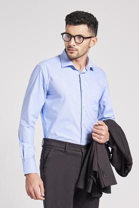 textured cotton regular fit men's shirt - blue