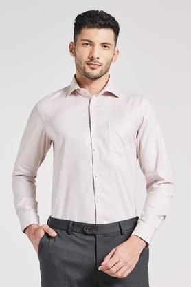 textured cotton regular fit men's shirt - natural