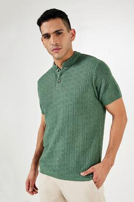 textured cotton regular fit men's t-shirt - green