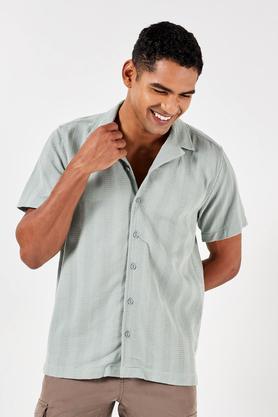 textured cotton relaxed fit men's casual shirt - mint