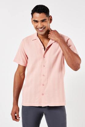 textured cotton relaxed fit men's casual shirt - peach