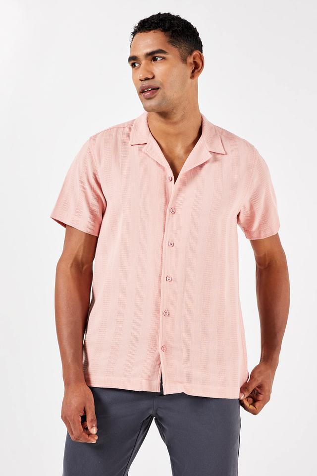 textured cotton relaxed fit mens casual shirt