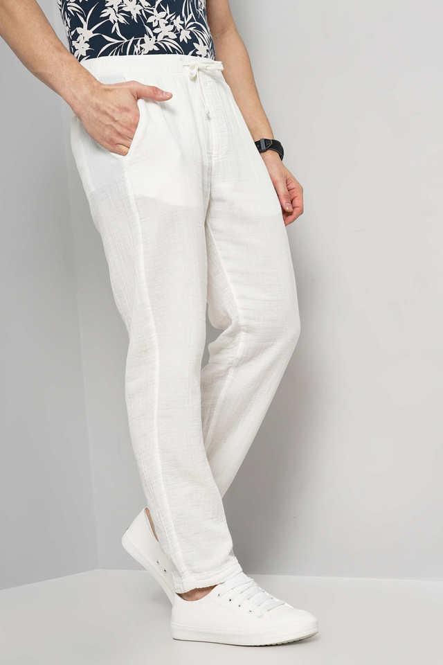 textured cotton relaxed fit mens casual wear trousers