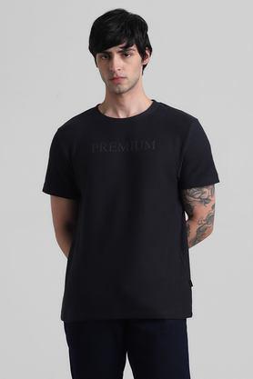 textured cotton round neck men's t-shirt - black