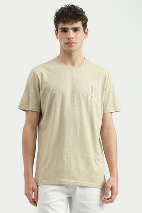 textured cotton round neck men's t-shirt - natural