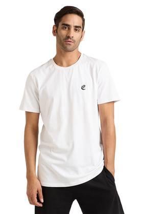 textured cotton round neck men's t-shirt - white