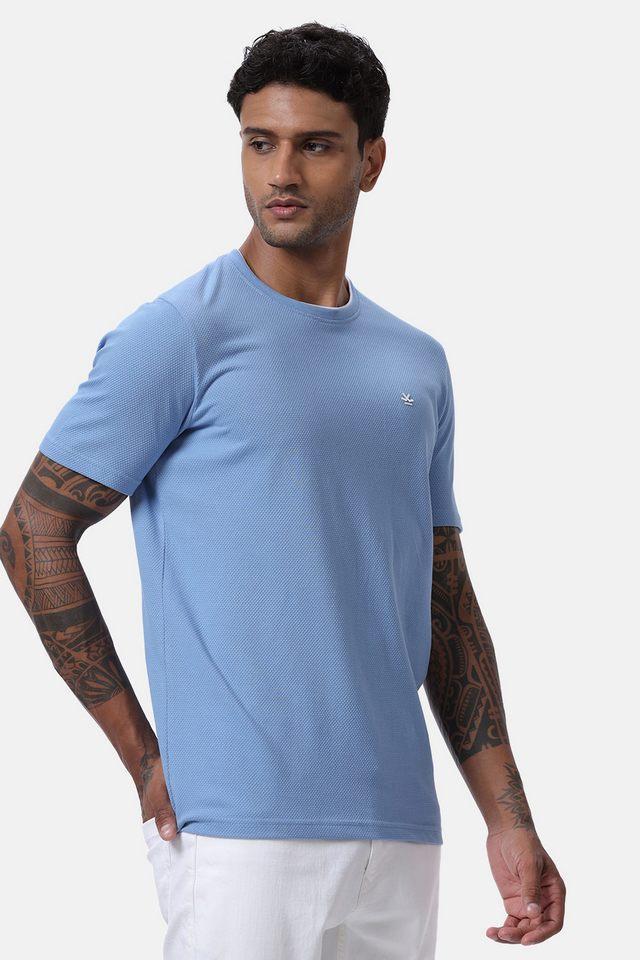 textured cotton round neck mens t-shirt