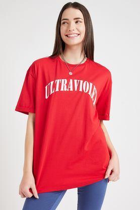 textured cotton round neck women's t-shirt - red