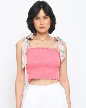 textured cotton sleeveless crop top