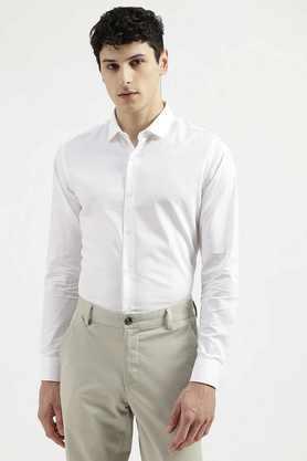 textured cotton slim fit men's casual wear shirt - white