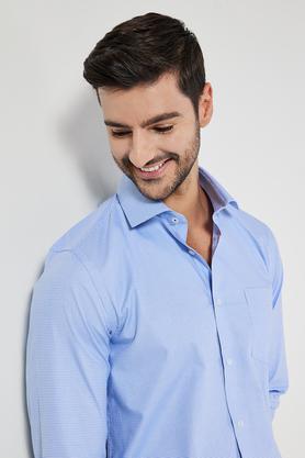 textured cotton slim fit men's formal shirt - blue