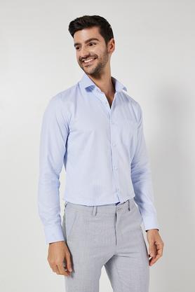 textured cotton slim fit men's formal shirt - blue