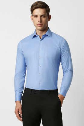 textured cotton slim fit men's formal shirt - blue