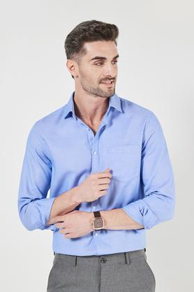 textured cotton slim fit men's formal shirt - blue