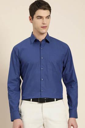 textured cotton slim fit men's formal shirt - blue