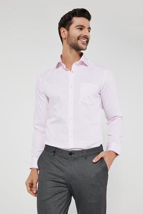 textured cotton slim fit men's formal shirt - pink