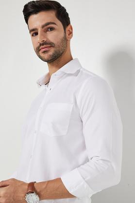 textured cotton slim fit men's formal shirt - white
