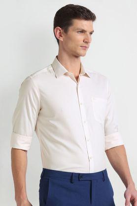 textured cotton slim fit men's formal wear shirt - natural