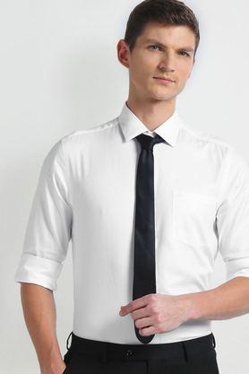 textured cotton slim fit men's formal wear shirt - white