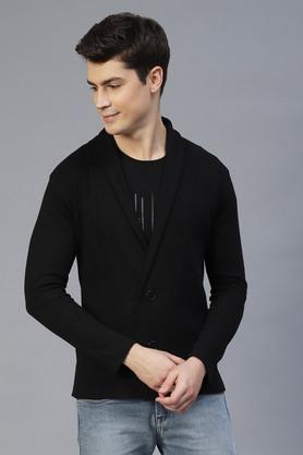 textured cotton slim fit men's knit shrug - black