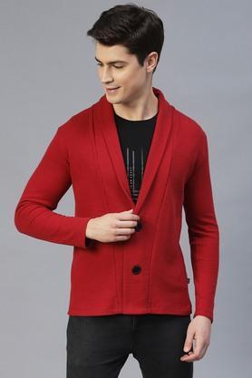 textured cotton slim fit men's knit shrug - maroon