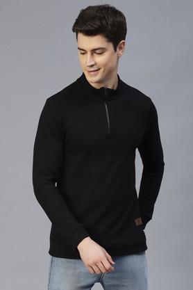 textured cotton slim fit men's t-shirt - black