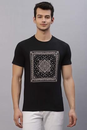 textured cotton slim fit men's t-shirt - black
