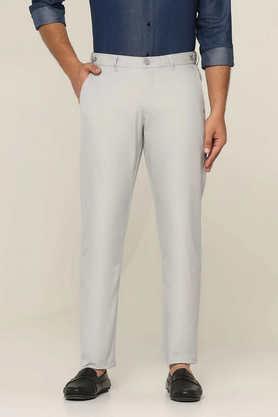 textured cotton slim fit men's trousers - grey