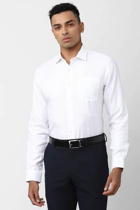 textured cotton slim fit men's work wear shirt - white