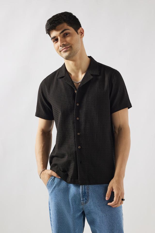 textured cotton slim fit mens casual wear shirt