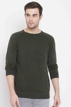 textured cotton slim fit mens pullover - green