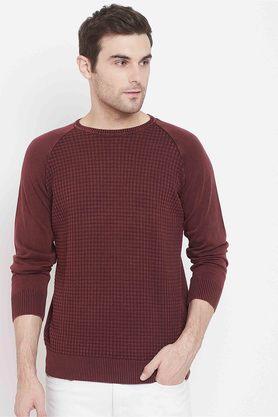 textured cotton slim fit mens pullover - red