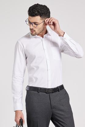 textured cotton slim fit mens shirt - white