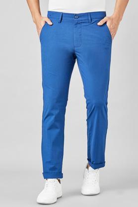 textured cotton slim fit mens trousers - blue