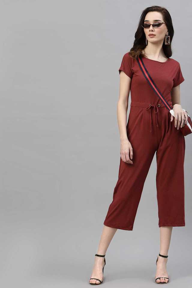 textured cotton slim fit womens jumpsuit