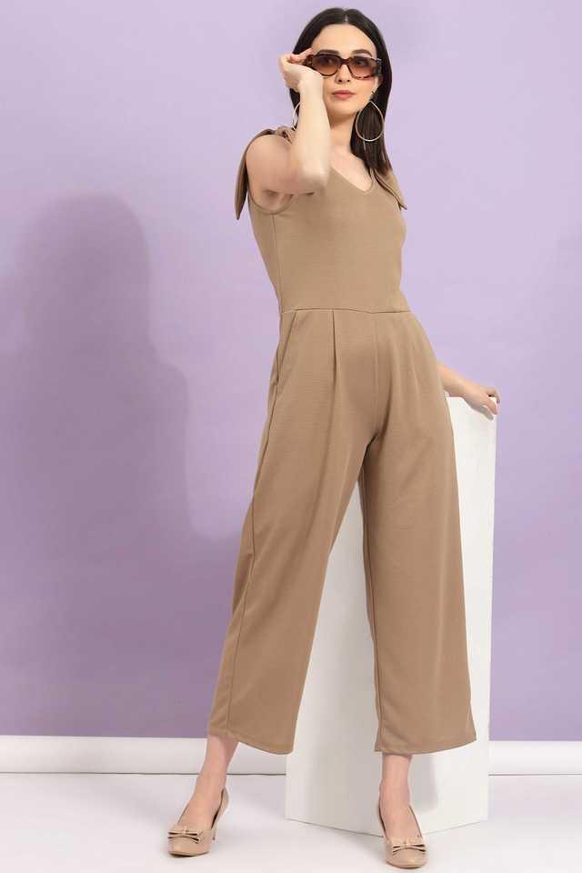 textured cotton slim fit womens jumpsuit