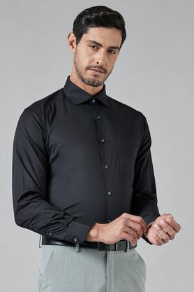 textured cotton stretch slim fit men's shirt - black